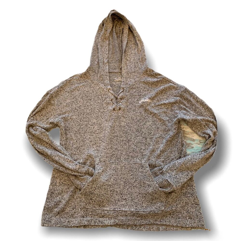 Size 12 Justice Long Sleeve Girls Soft Gray Heather Hoodie Sweater